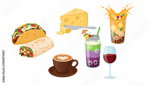 Tacos and drinks on a table.