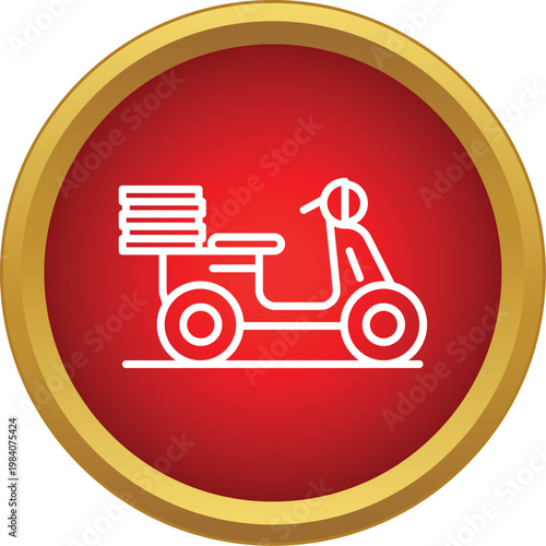 Scooter delivering stacked pizza boxes, representing fast food delivery service icon