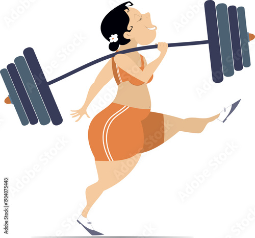 Strong young woman.  Cartoon female weightlifter illustration