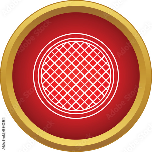 Manhole cover vector icon in red circle with gold outline