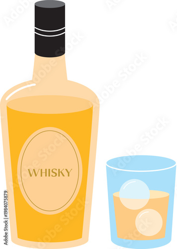 ウイスキーのボトルとロックグラスのセット