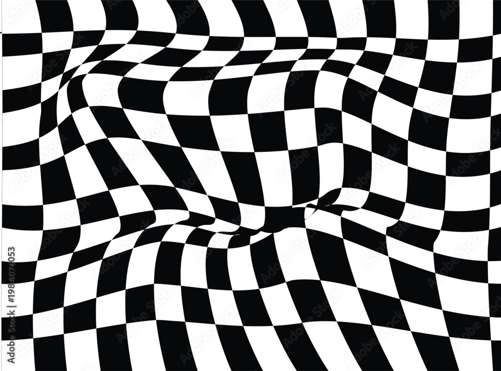 Obraz premium Black and white checkered flag pattern with wavy texture