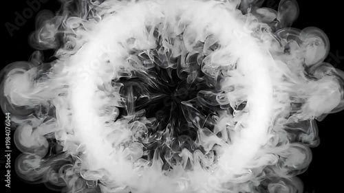 Expanding White Smoke Ring Isolated on Black