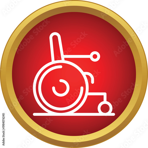 Wheelchair outline icon in a red circle with gold border, symbolizing accessibility