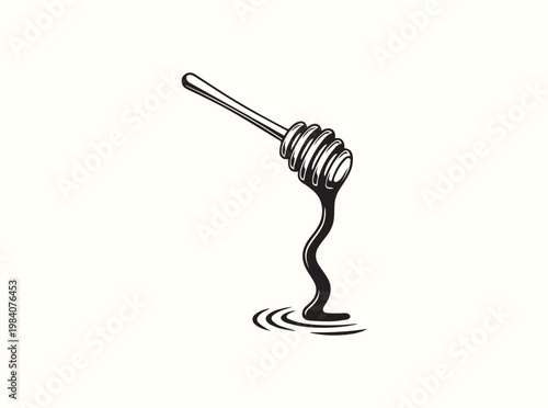 Minimal black icon illustrating honey viscosity and flow for food science educational materials and product testing demonstrations