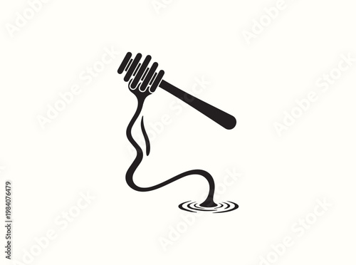 Solid black silhouette showing the action of honey dripping from a dipper for visual aid in culinary arts training and recipe development