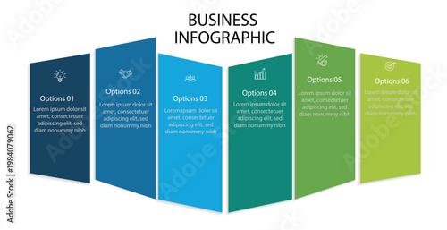 6 Elements Infographic design template. Presentation, Report, Banner, Poster, Strategy and Plan. Vector illustration.