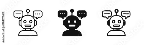 Chatbot Artificial Intelligence Robot with Speech Bubbles Icons in Three Styles