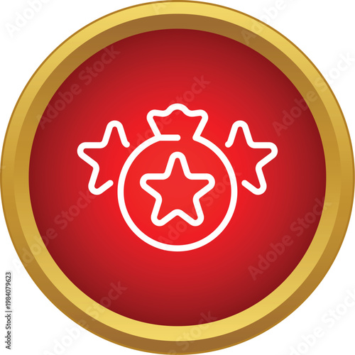 Round red icon displaying a money bag surrounded by stars, representing bonus or loyalty points
