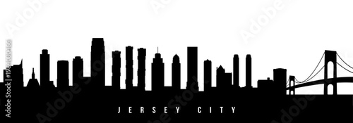 Vector silhouette illustration of Jersey City urban skyline. Modern minimalist cityscape graphic, perfect for travel, banners or backgrounds.