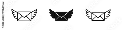 Flying Express Mail Envelope with Wings Icon Set