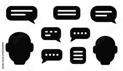 Customer service chatbot interface silhouette collection with automated reply flow message bubbles AI response system and conversation structure elements for support automation