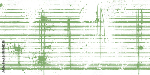 Abstract a grunge-style artwork, combining lines and splatters in varying shades of green, creates a dynamic, textured composition with a weathered effect. 
