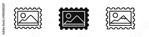 Postage Stamp with Mountain Landscape Icon Set