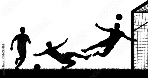 Soccer Match Action Striker and Goalkeeper Silhouette Football Net