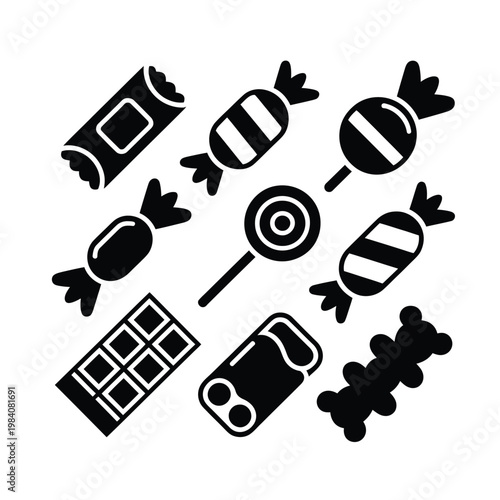 A collection of various candies and sweets on a white background