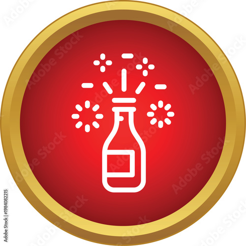 Icon of a popping champagne bottle releasing bubbles and sparks for celebration