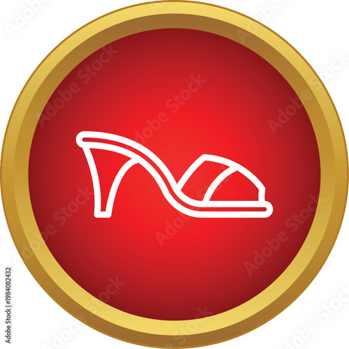 Women's fashion footwear represented in a red and gold bordered circle