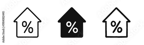 Mortgage Interest Rate and Real Estate Icon Set - Line, Solid, and Hand-Drawn Styles