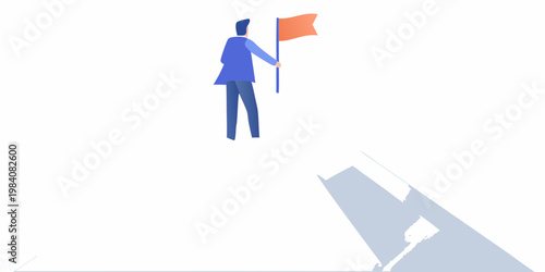 A person raises a red flag while appearing to float in the air