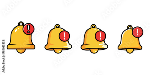 Yellow Notification Bell Icons with Alert Symbol Set