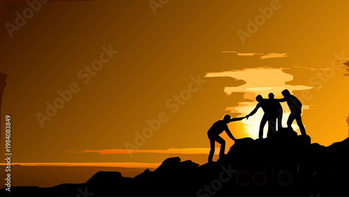 silhouettes of people on sunset background
