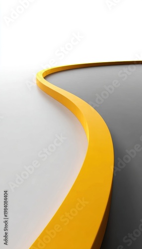 Curved Yellow Line Against Gray and White Gradient Background Abstract Minimalist Design