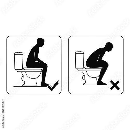 Proper and improper toilet sitting posture for men health  correct and incorrect ways to sit on a toilet
