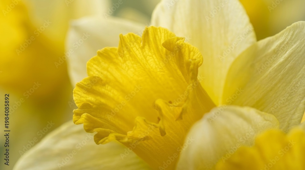 Obraz premium Close-up of a bright yellow daffodil bloom, symbolizing spring's fresh beginnings and natural beauty.