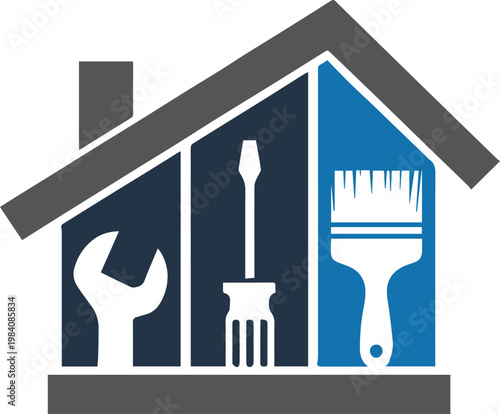 repair house logo wrench screwdriver paintbrush home maintenance