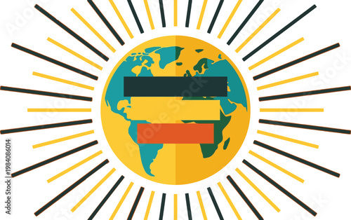 The Earth is depicted with an equality symbol overlaid, radiating outward with stylized sun rays.