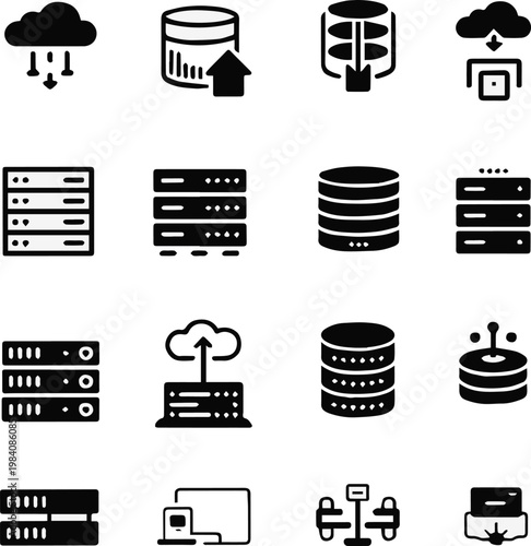 cloud network icons illustrating nodes connections and servers