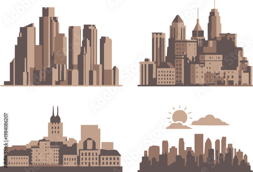 skyline urban icon set minimalist grayscale skyline silhouettes