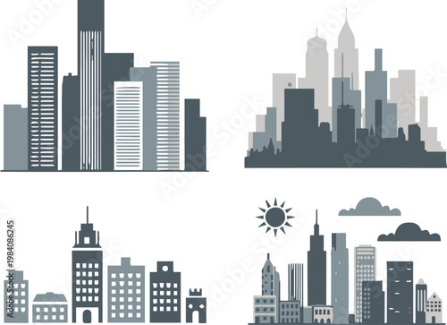 skyline cityscape collection flat vector skyline silhouettes set