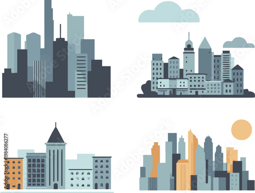 skyline illustration pack grayscale cityscape silhouettes for web