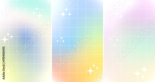 y2k wallpaper Iridescent gradient Mesh gradient background, Groovy retro checkered wavy background 90s 2000s with stars.	