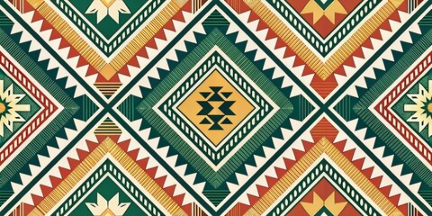 Juneteenth African Pattern Seamless Geometric Textile Design Red Green Black Background