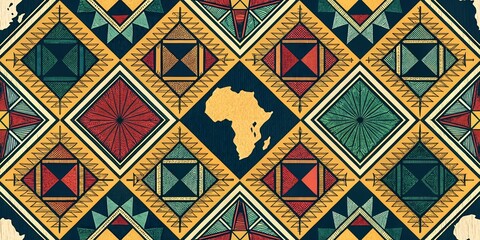 Juneteenth African Pattern Seamless Geometric Textile Design Red Green Black Background