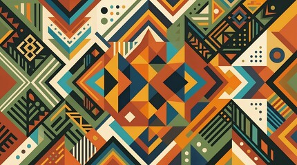 Juneteenth African Pattern Seamless Geometric Textile Design Red Green Black Background
