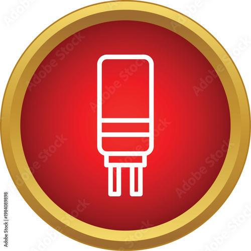 Led light bulb icon in a red circle representing power and technology