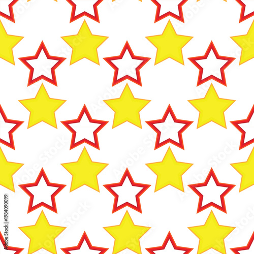 Seamless pattern of yellow and red star outlines a graphic design element for festive backgrounds and celebratory themes isolated on white vector illustration