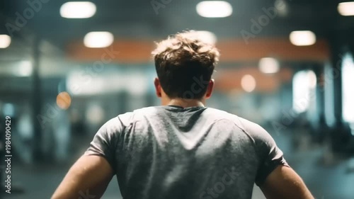 Man exercising in gym with weights, focused atmosphere