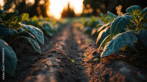 Harvesting healthy crops agricultural growth in a sunset field nature photography tranquil environment ground-level view