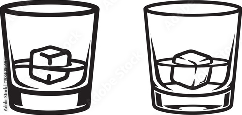Two glasses with ice cubes for drink concepts