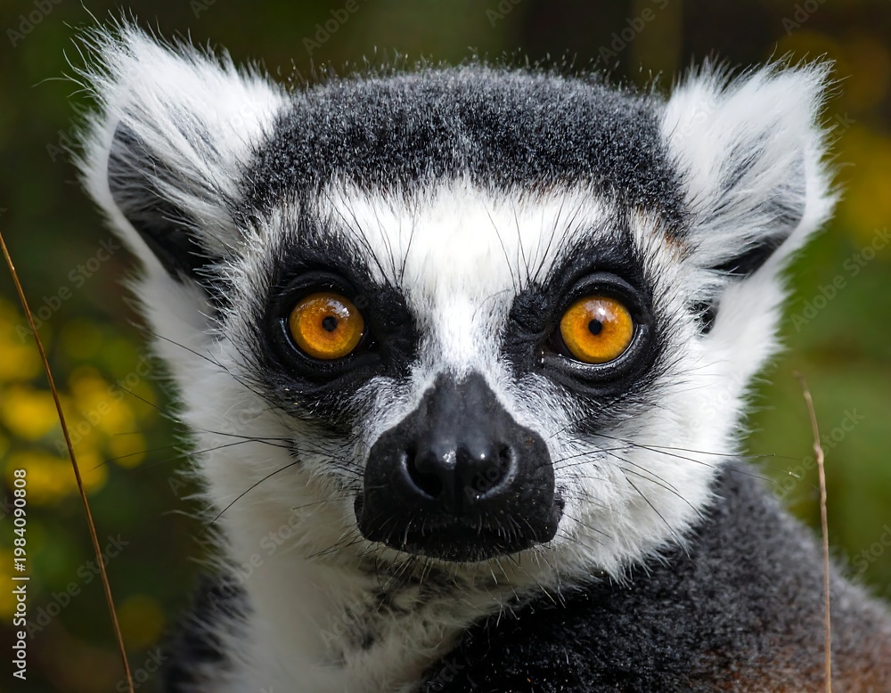 Fototapeta premium A close-up of a lemur's face with large orange eyes