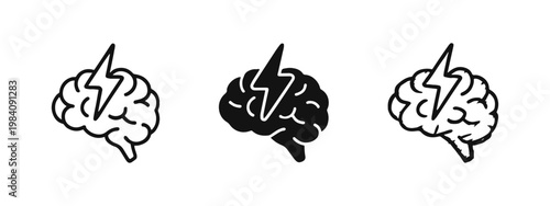 Creative Brain Spark Icon - Artificial Intelligence and Brainstorming Symbol Set