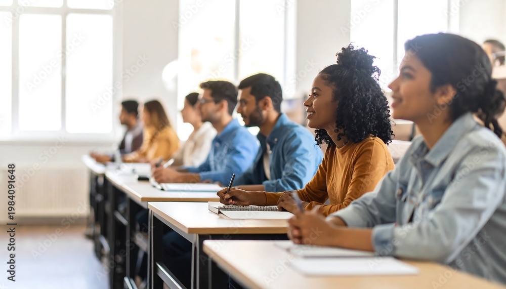 Fototapeta premium Diverse students in classroom setting.