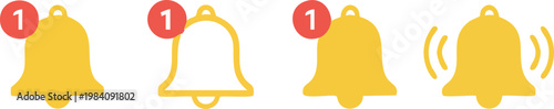  Notification bells icon, ringing bell with new alert, vector symbol for alarm clocks, smartphone app notifications Art & Illustration