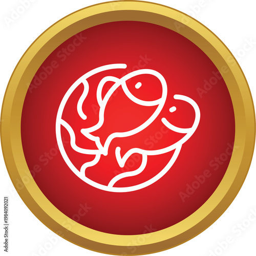 Pisces astrology horoscope symbol in a red and gold button style
