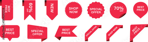 Diverse set of red price and offer tags for powerful marketing and sales promotions